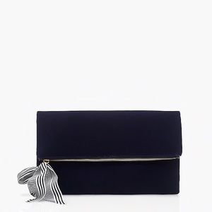 NWT. J. Crew Velvet Foldover Clutch - Blue.